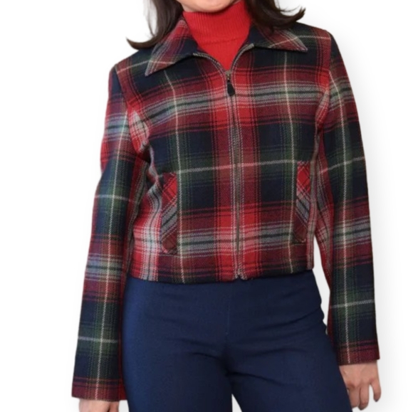 EUC Vintage 1990’s The Limited Tartan Plaid Crop Wool Jacket Women's Size M - Picture 6 of 11